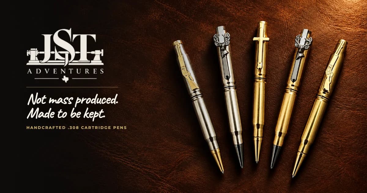 JST Adventures brand image featuring five handcrafted cartridge pens